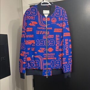UNWORN! Kenzo Vibrant Blue and Orange Text Bomber Jacket